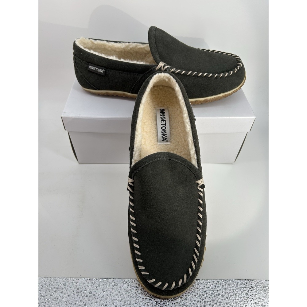 Minnetonka Tilden Moc Men's Comfort Slipper Size 12 W Gray Suede 41005W